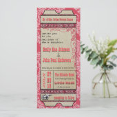 Broadway Playbill Ticket Wedding Raspberry Pink Einladung (Stehend Vorderseite)