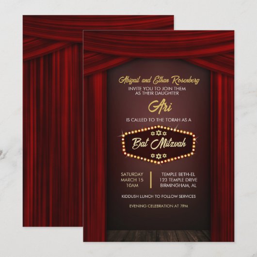 Broadway Themed Bat Mitzvah Einladung (Vorne/Hinten)