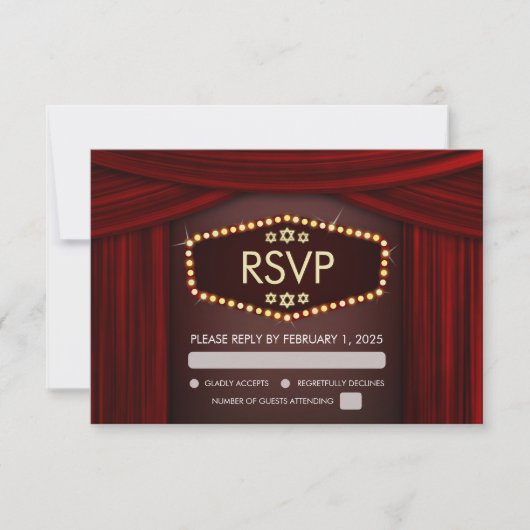 Broadway Themed Bat Mitzvah UAWG RSVP Karte (Vorderseite)