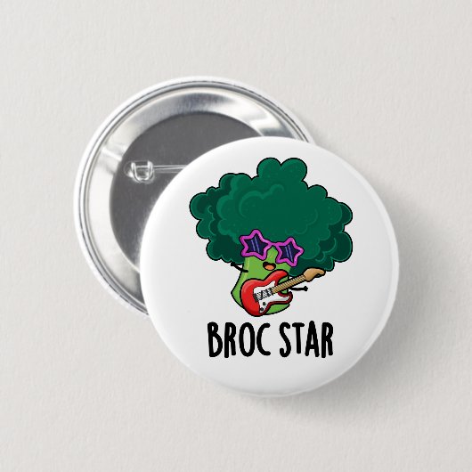Broc Star Funny Brocolli Rock Star Pun Button (Vorne & Hinten)