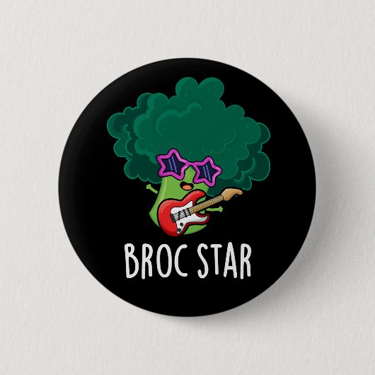 Broc Star Funny Brocolli Rock Star Pun Dark BG Button (Vorderseite)