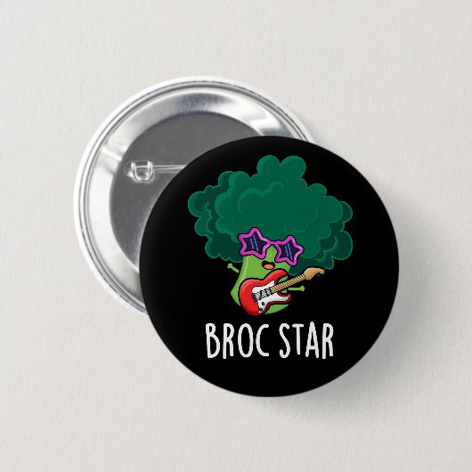 Broc Star Funny Brocolli Rock Star Pun Dark BG Button (Vorne & Hinten)