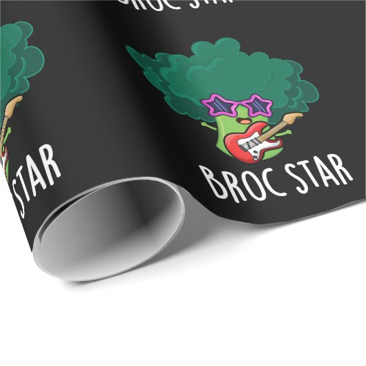 Broc Star Funny Brocolli Rock Star Pun Dark BG Geschenkpapier (Rolleneckpunkt)