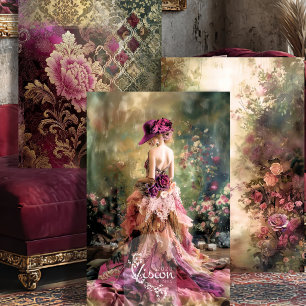 Brocade Garden Magenta Rose Damask Ballkleid-Set Geschenkpapier Set