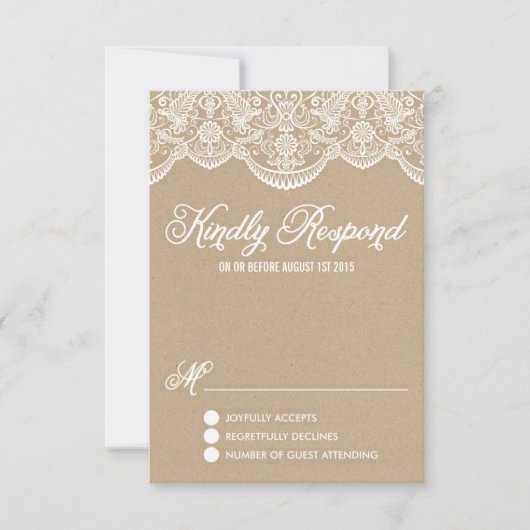 Brocade Lace Imitats Kraft Paper RSVP Card Karte (Vorderseite)