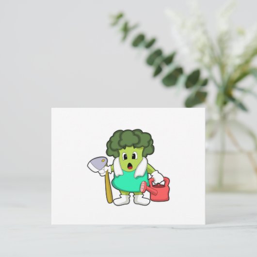Broccoli als Bauer mit Wasserkocher Postkarte (Stehend Vorderseite)