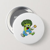 Broccoli als Musiker mit Gitarre Button (Vorne & Hinten)