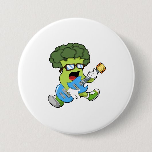 Broccoli als Musiker mit Gitarre Button (Vorderseite)