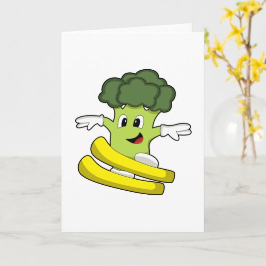 Broccoli als Skifahrer mit Ski Karte (Gelbe Blume)