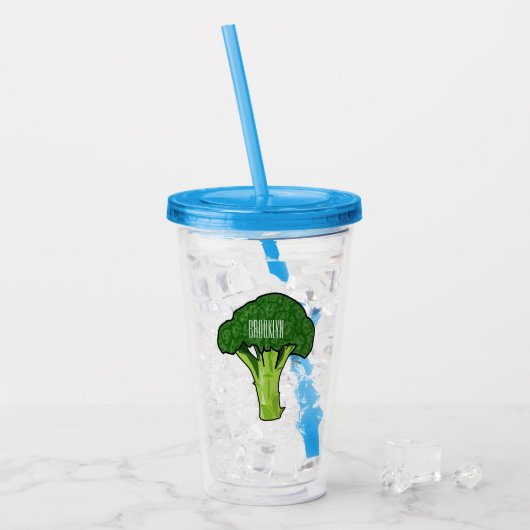 Broccoli Cartoon Illustration Acryltrinkbecher (Vorderseite Ice)