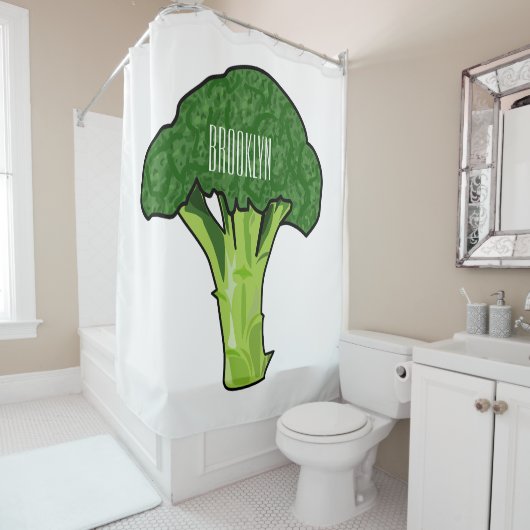 Broccoli Cartoon Illustration Duschvorhang (Beispiel)