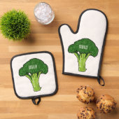 Broccoli Cartoon Illustration Ofenhandschuh & Topflappen-Set (Oben Unten)