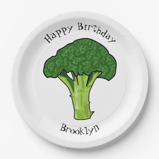 Broccoli Cartoon Illustration Pappteller (Vorderseite)