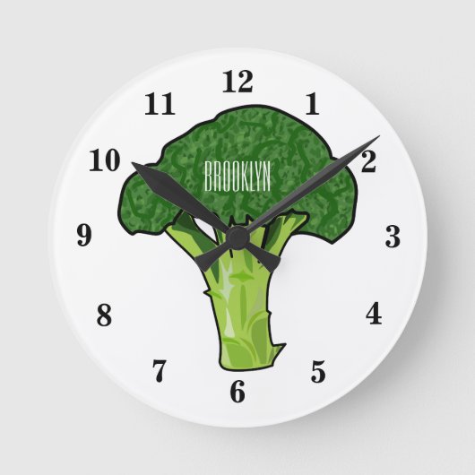 Broccoli Cartoon Illustration Runde Wanduhr (Vorderseite)