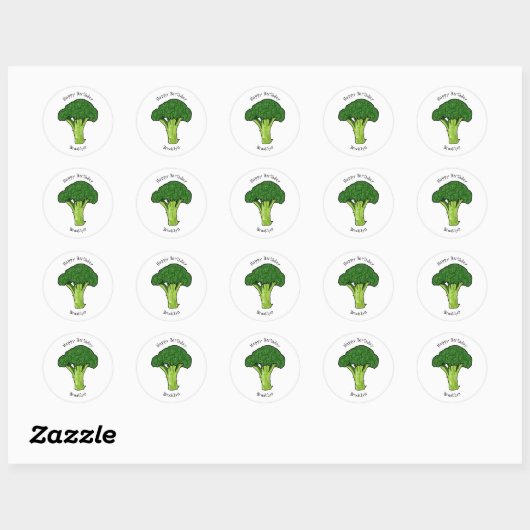 Broccoli Cartoon Illustration Runder Aufkleber (Blatt)