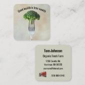 Broccoli Floret On a Fork With Quote Quadratische Visitenkarte (Vorne/Hinten)