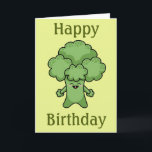 Broccoli Happy Birthday Card Karte<br><div class="desc">Grün Cartoon Broccoli mit einem großen glücklichen Lächeln. Text Vorlagen oben und unten lesen Happy Birthday. Behalt,  wie es ist,  oder ändere deinen eigenen Text.</div>