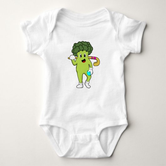 Broccoli im Hockey mit Hockey-Fledermaus Baby Strampler (Vorderseite)