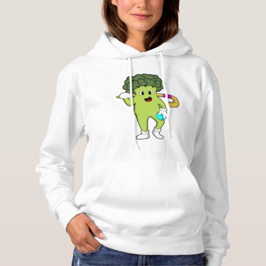 Broccoli im Hockey mit Hockey-Fledermaus Hoodie (Vorderseite)