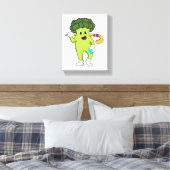 Broccoli im Hockey mit Hockey-Fledermaus Leinwanddruck (Insitu (Schlafzimmer))