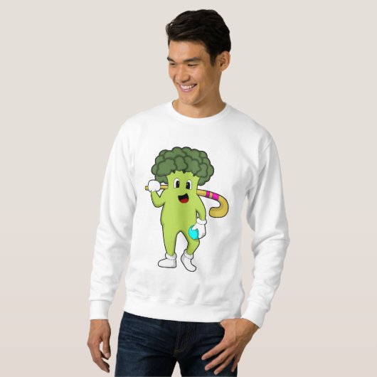 Broccoli im Hockey mit Hockey-Fledermaus Sweatshirt (Vorne ganz)