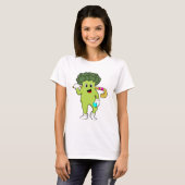 Broccoli im Hockey mit Hockey-Fledermaus T-Shirt (Vorne ganz)