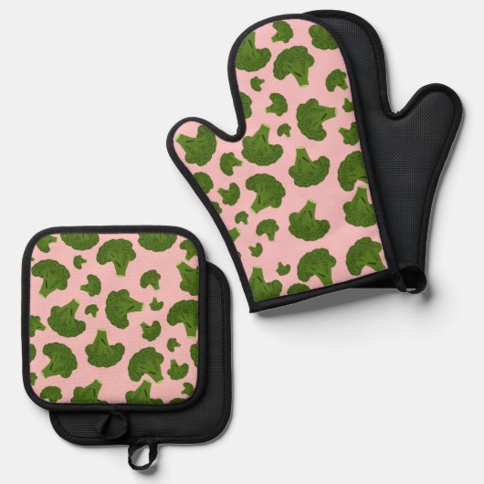 Broccoli Pattern Ofenhandschuh & Topflappen-Set (Vorderseite/Rückseite)