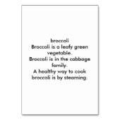 Broccoli Reading Flashcards für Erwachsene Tischnummer (Rückseite)
