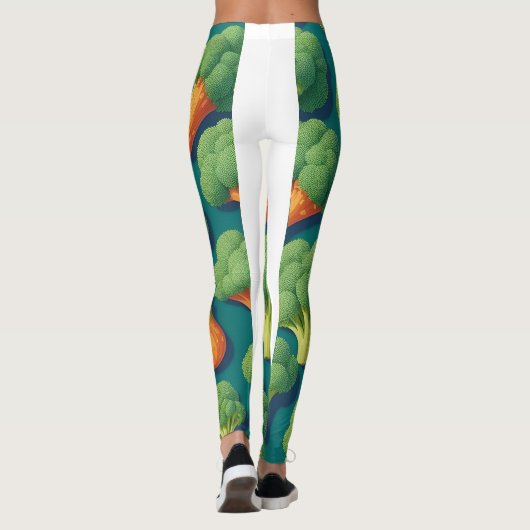 Broccoli Retro Personalisiertes Muster Leggings (Rückseite)