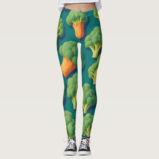 Broccoli Retro Personalisiertes Muster Leggings (Vorderseite)