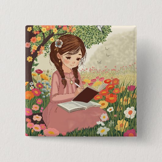 Broche Botton quadrado Menina no Jardim Button (Vorderseite)