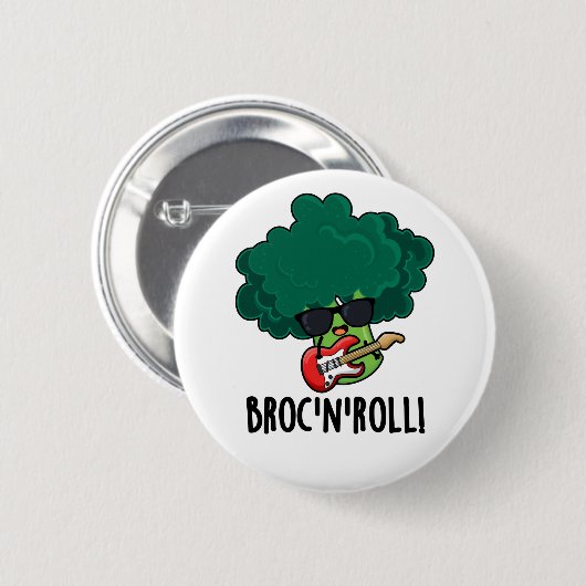 Brock n Roll Funny Veggie Broccoli Pun Button (Vorne & Hinten)