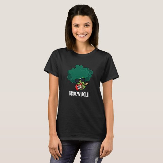 Brock n Roll Funny Veggie Broccoli Pun Dark BG T-Shirt (Vorne ganz)