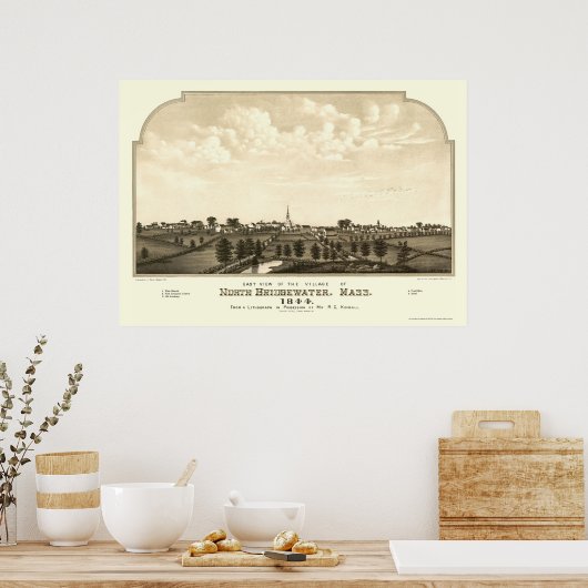 Brockton, MA Panoramic Map - 1844 Poster (Küche)