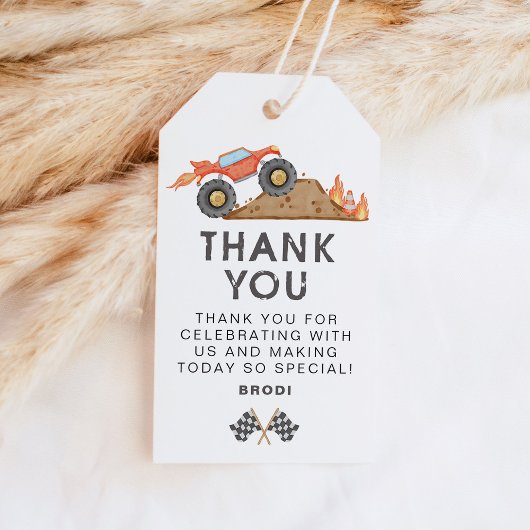 BRODI Red Monster Truck Birthday Party Gefallen Geschenkanhänger
