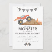 BRODI Red Monster Truck Boy Birthday Einladung (Vorderseite)