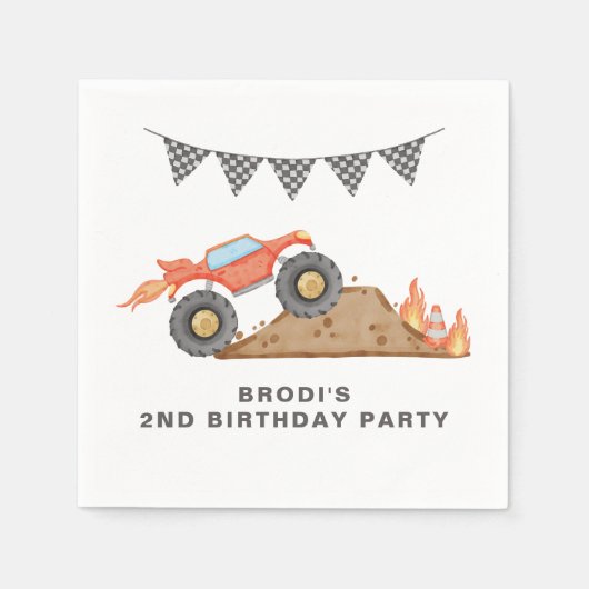 BRODI Red Monster Truck Boy Birthday Serviette (Vorderseite)