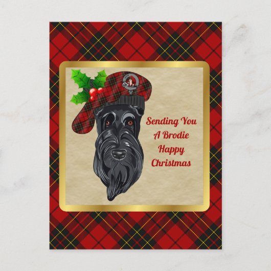 Brodie Clan Abzeichen & Tartan Christmas Postkarte (Vorderseite)