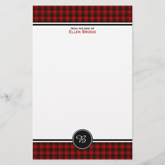 Brodie Family Tartan Red and Black Kariert Monogra Briefpapier (Vorderseite)