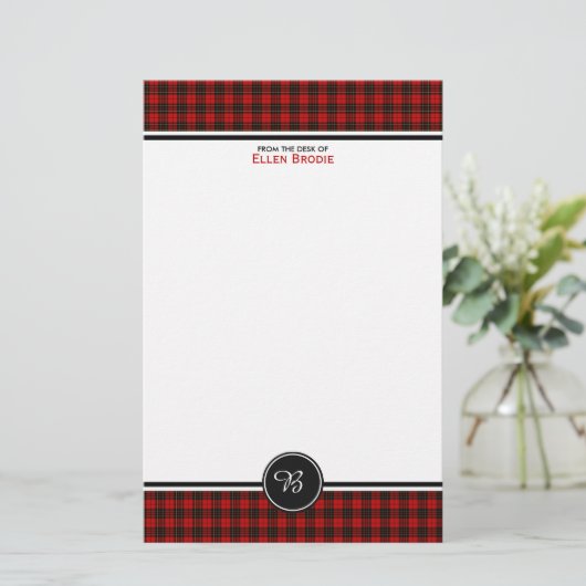Brodie Family Tartan Red and Black Kariert Monogra Briefpapier (Stehend Vorderseite)