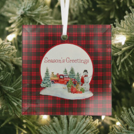 Brodie Red Modern Original Scottish Tartan Ornament Aus Glas