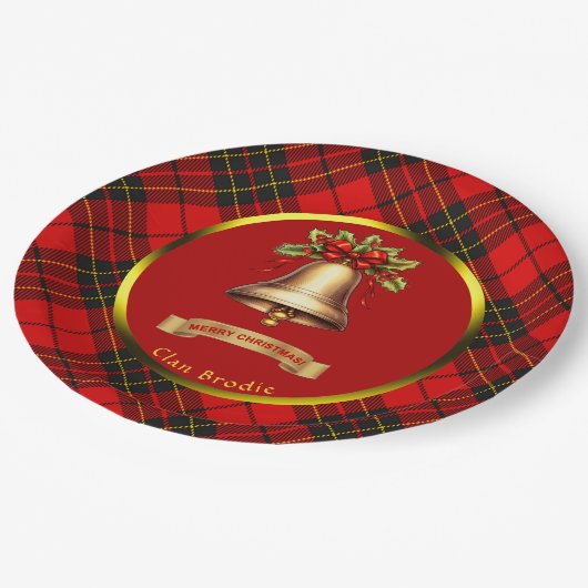 Brodie Tartan Personalisiert Weihnachten Pappteller (Schrägansicht)