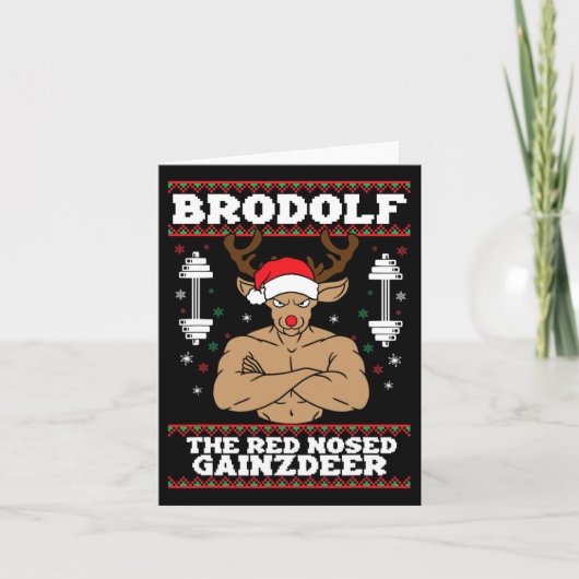 Brodolf Funny Christmas Buff Reindeer Gym Bodybuil Karte (Vorderseite)