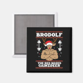 Brodolf Funny Christmas Buff Reindeer Gym Bodybuil Magnet (Vorderseite/Rückseite)