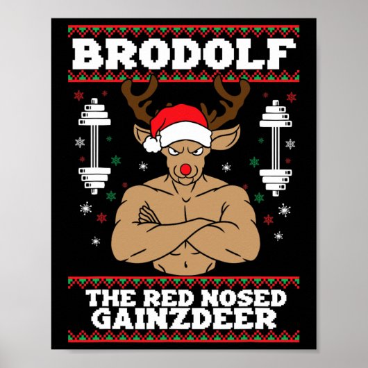 Brodolf Funny Christmas Buff Reindeer Gym Bodybuil Poster (Vorne)