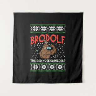 Brodolf in Maske Muskel Workout Gym Ugly Xmas Wandteppich