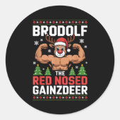 Brodolf The Red Nosed Gainzdeer Funny Christmas Gy Runder Aufkleber (Vorderseite)
