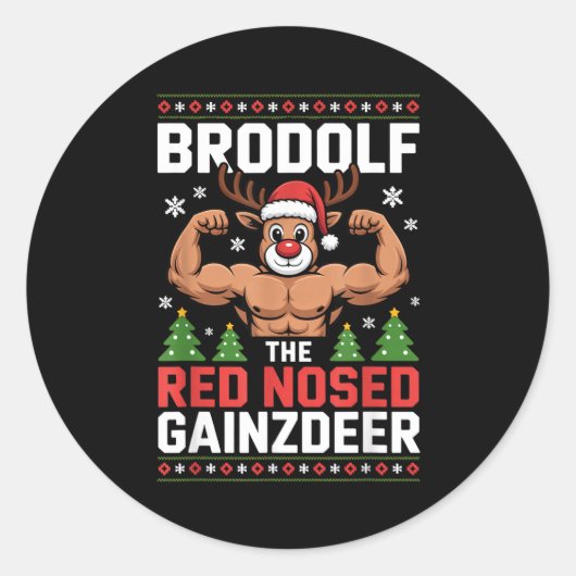 Brodolf The Red Nosed Gainzdeer Funny Christmas Gy Runder Aufkleber (Vorderseite)
