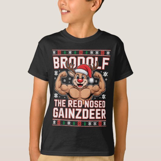 Brodolf The Red Nosed Gainzdeer Funny Xmas Gym Out T-Shirt (Vorderseite)