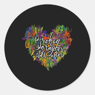 Broken Crayons Still Color Herz Mental Health Awa Runder Aufkleber
